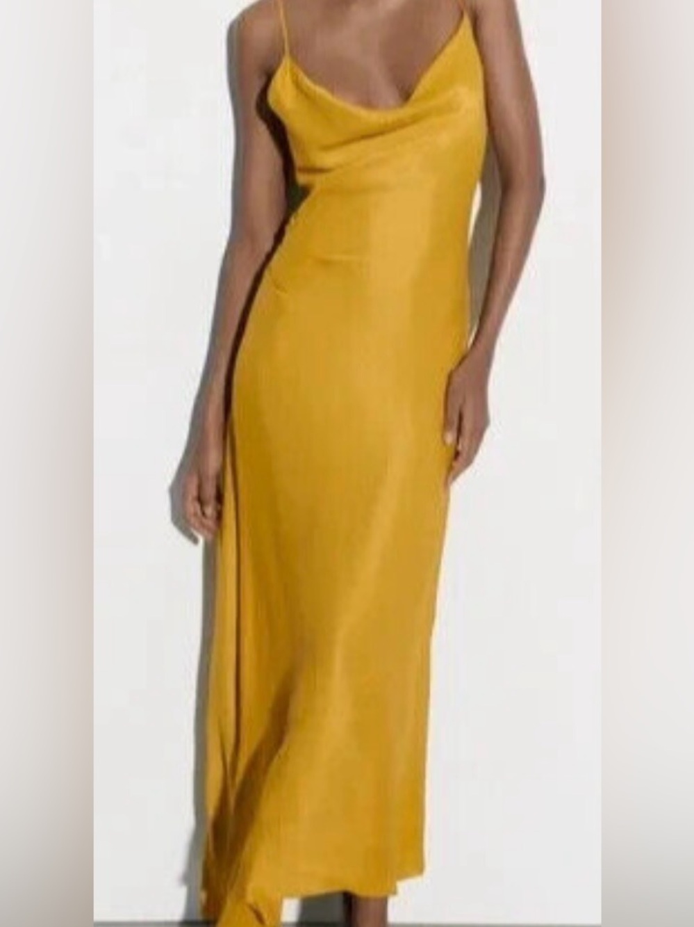Zara Golden Yellow Cowl Neck Maxi Slip Dress